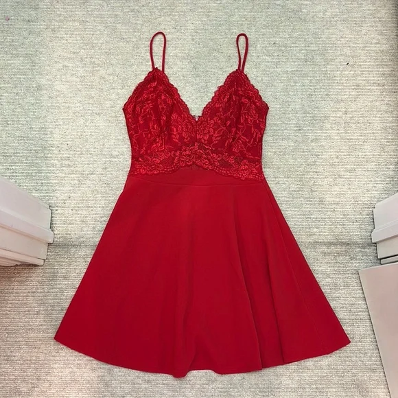 Windsor | Dresses | Red Lace Mini Dress Skater Dress Style | Poshmark